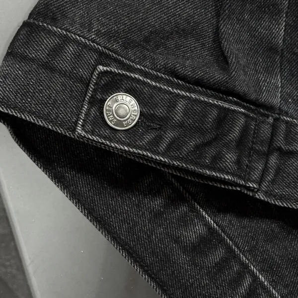 Balenciaga x Metal Band Logo Distressed Black Denim Jacket - 28