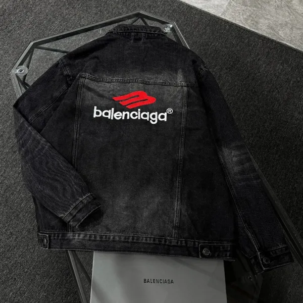 Balenciaga x Metal Band Logo Distressed Black Denim Jacket - 35