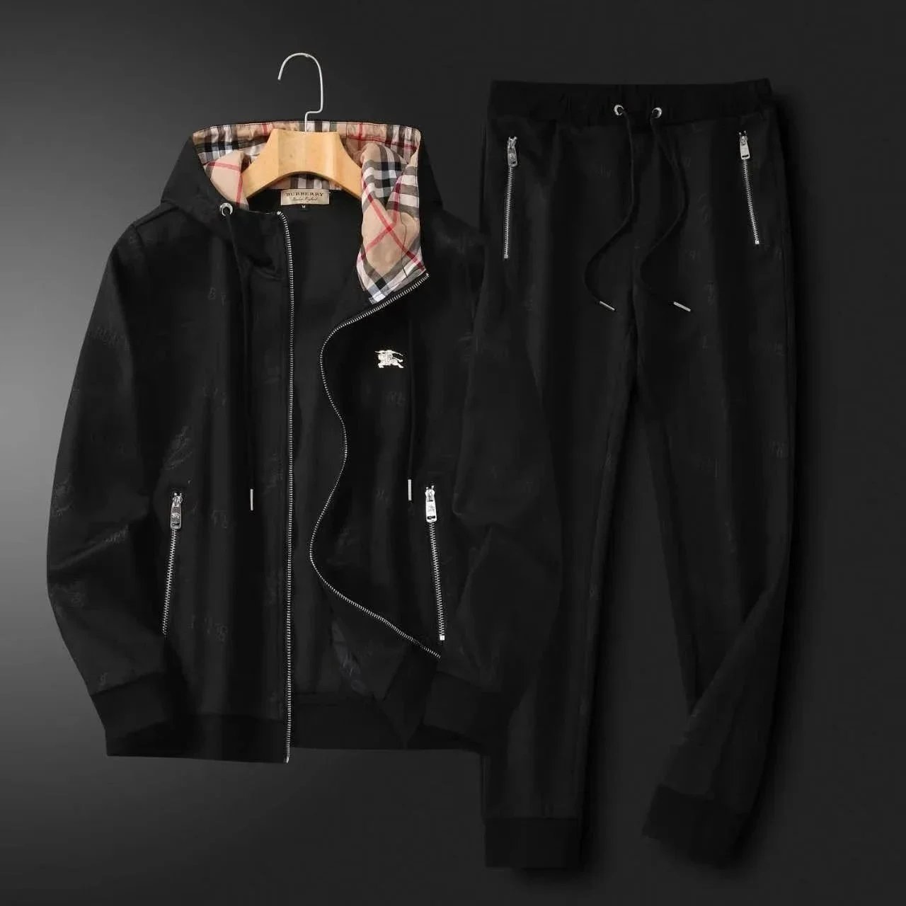 Burberry Check-Print Track Suit Set Dark Green Black Tracksuit - 11