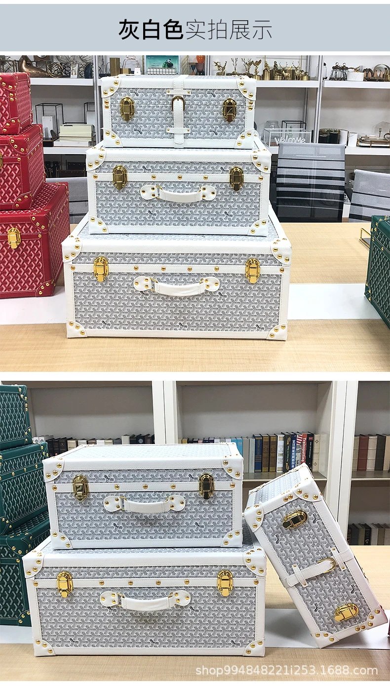 Goyard Saint Louis Trunk Set Red Chevron Leather Travel Suitcases Travel Bags - 12