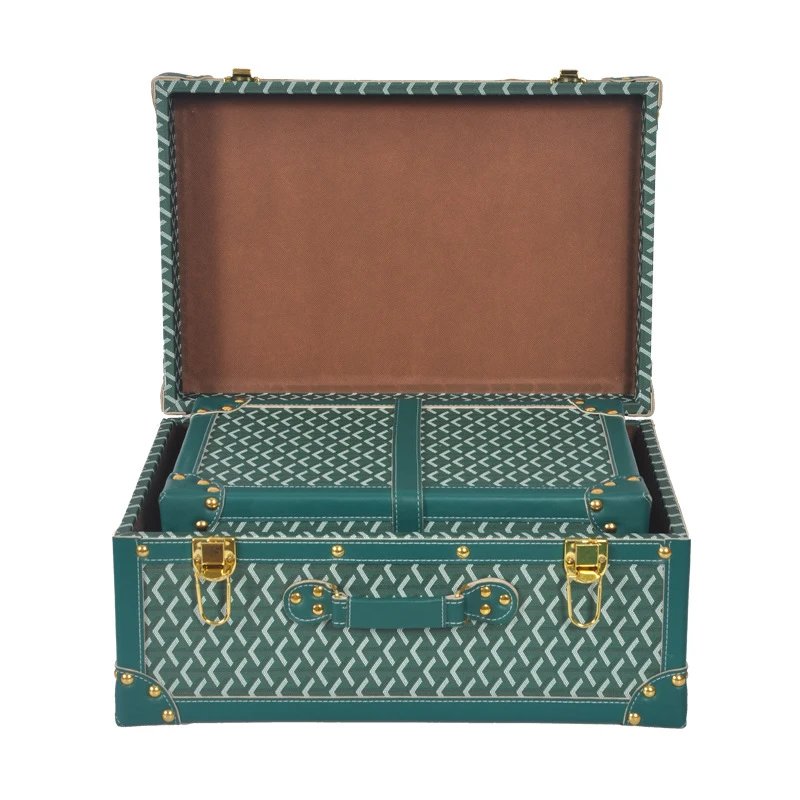Goyard Saint Louis Trunk Set Red Chevron Leather Travel Suitcases Travel Bags - 10