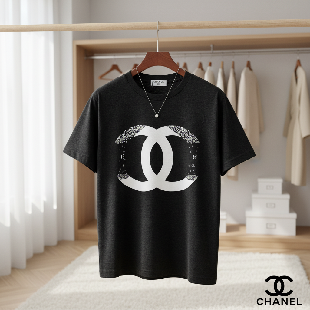 Chanel Black Cotton Double C Logo T-Shirt