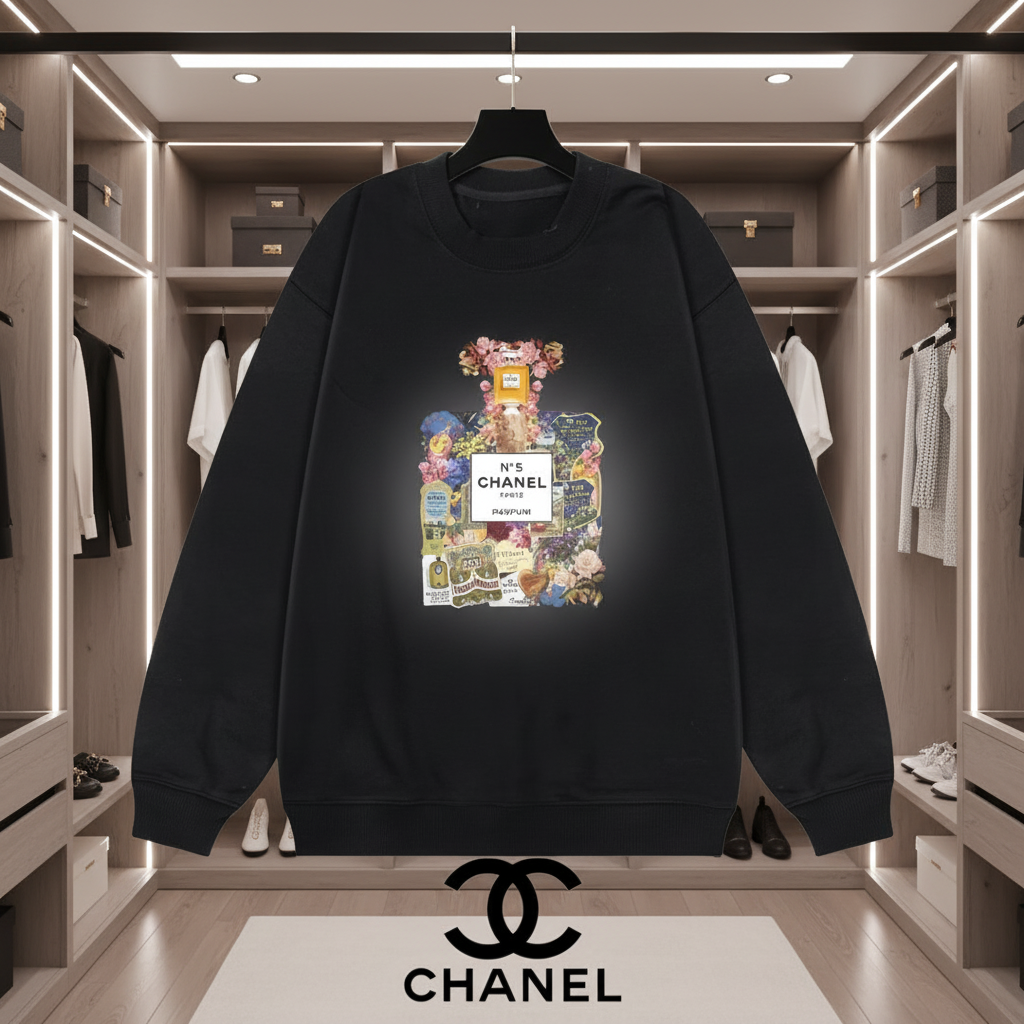 CHANEL No.5 Graphic Black Cotton Hoodie