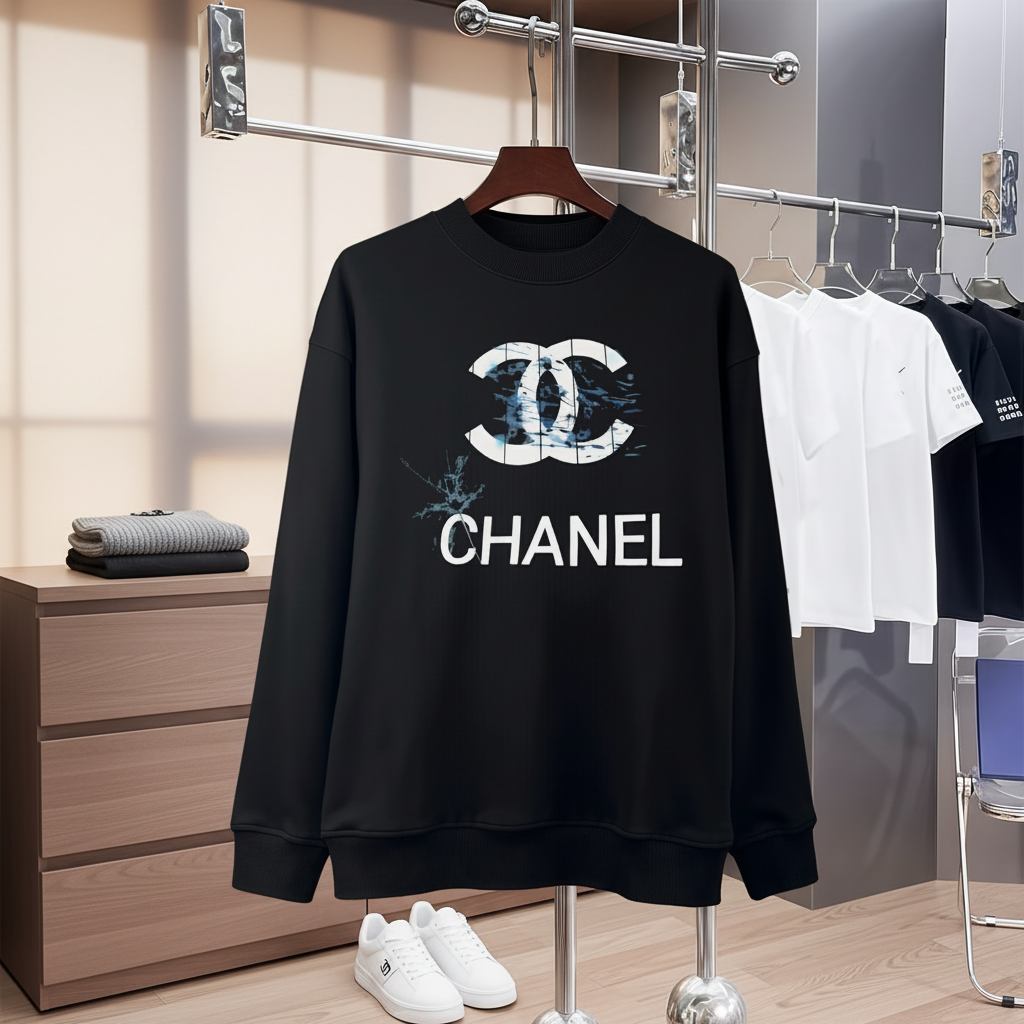 CHANEL Black Unisex Hoodie Casual Streetwear Sweater