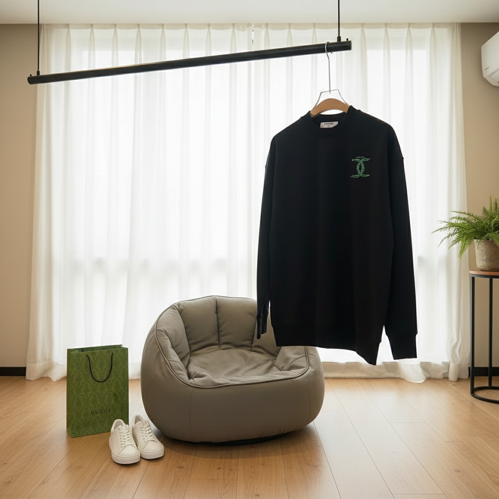 CHANEL Black Cotton Minimalist Logo Hoodie