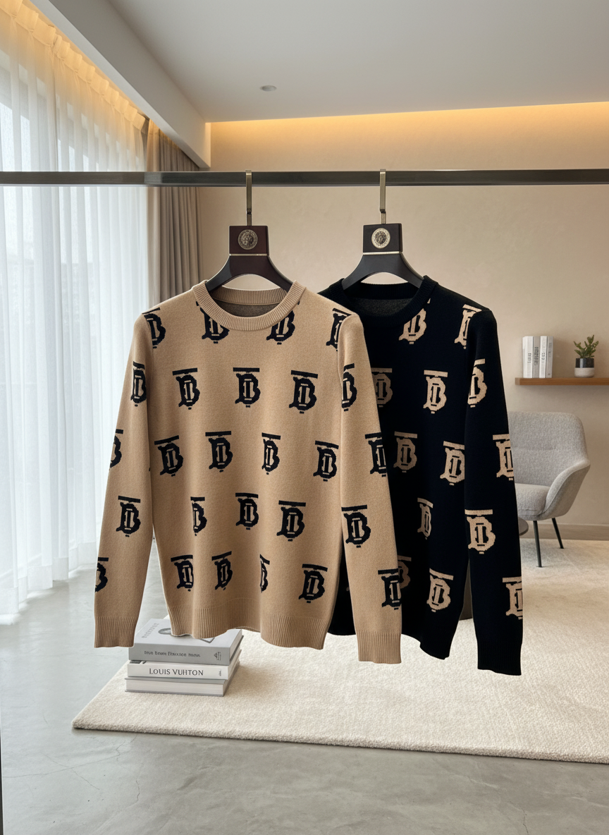 Burberry Men TB Logo Knit Hoodie Pullover Sweater