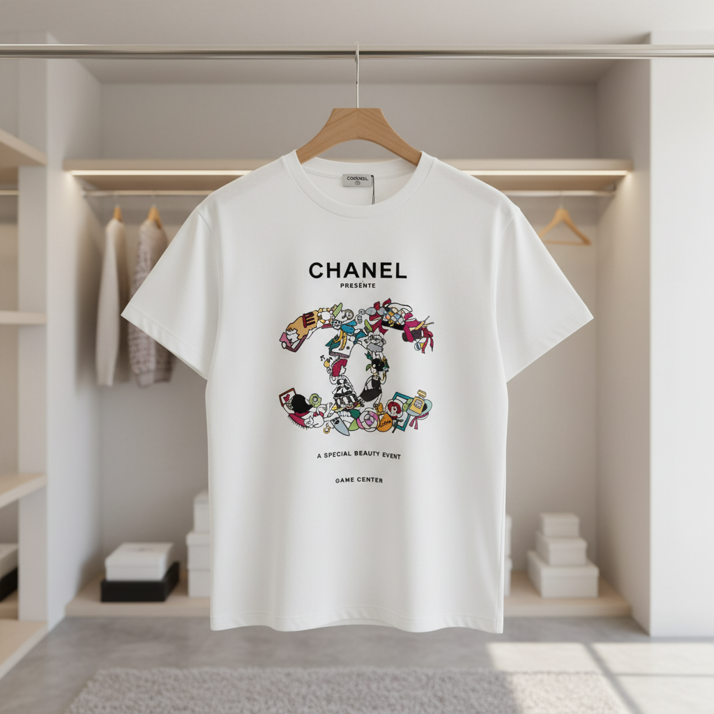 CHANEL White Logo Graphic Cotton T-Shirt Fashion Tee