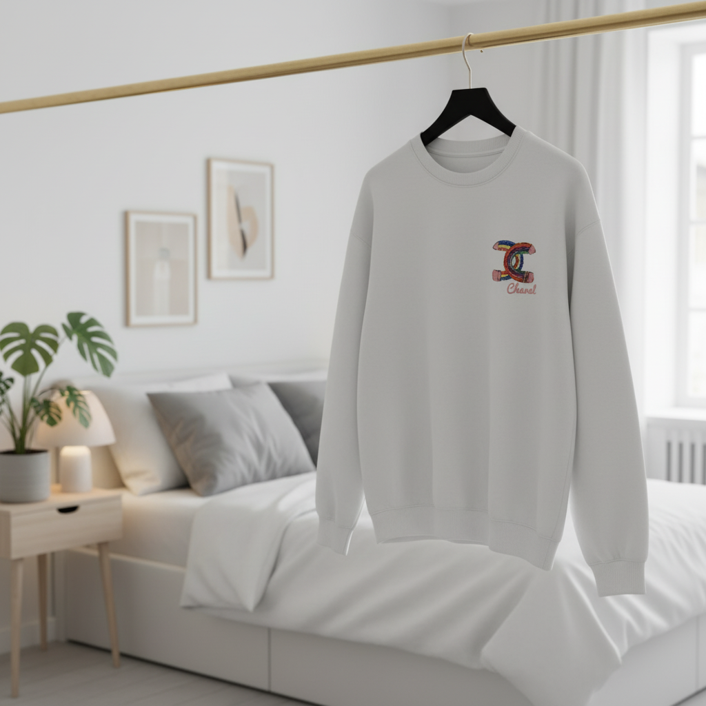 CHANEL White Cotton Hoodie Embroidered Logo Sweater
