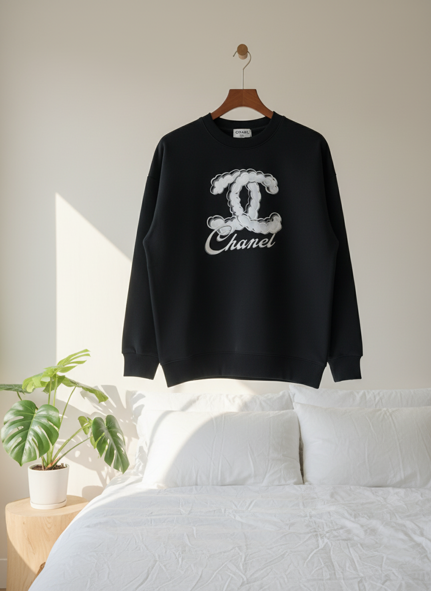 CHANEL Black Cloud Logo Cotton Hoodie