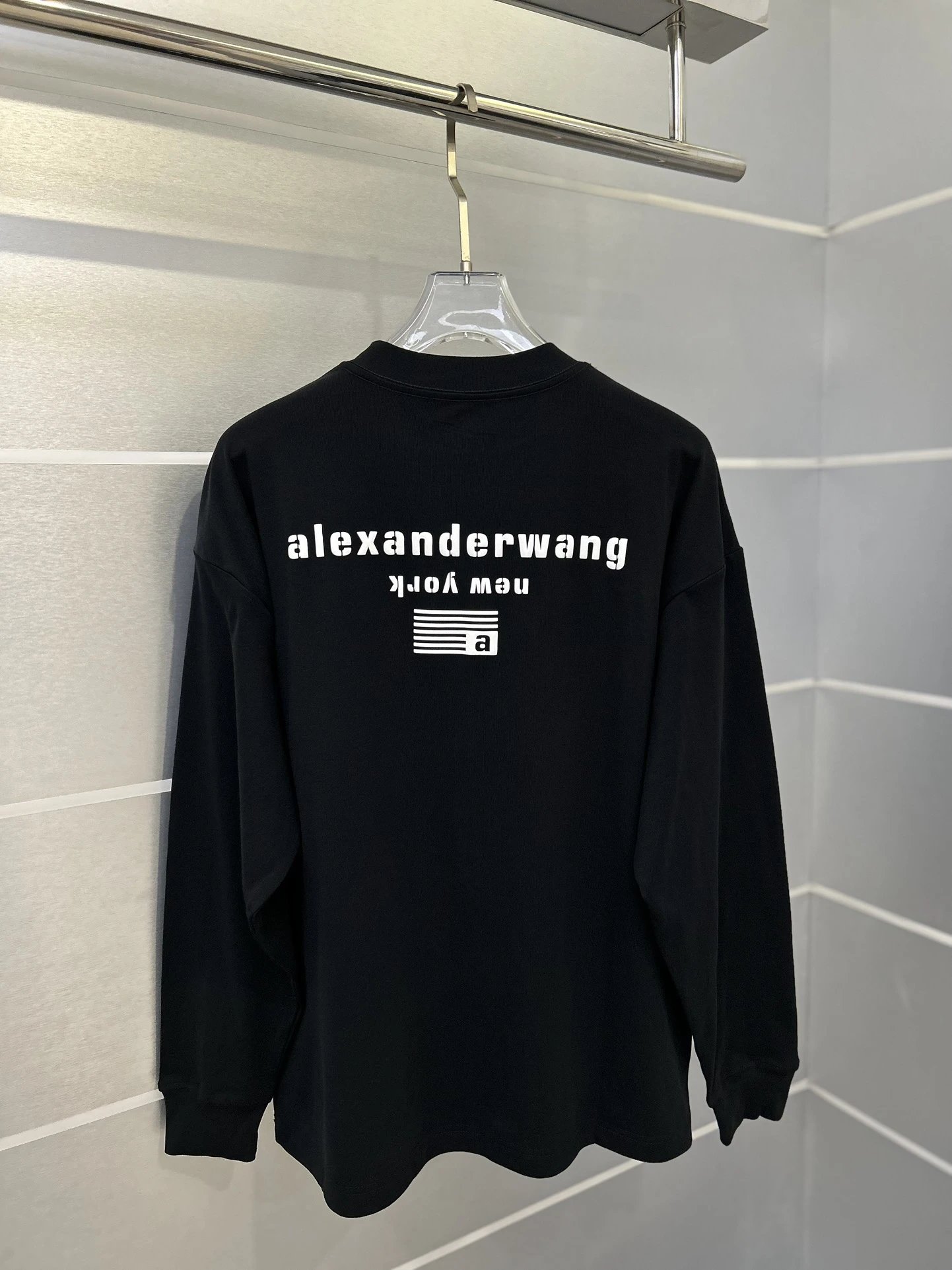 Alexander Wang Black Cotton Long Sleeve Logo Hoodie