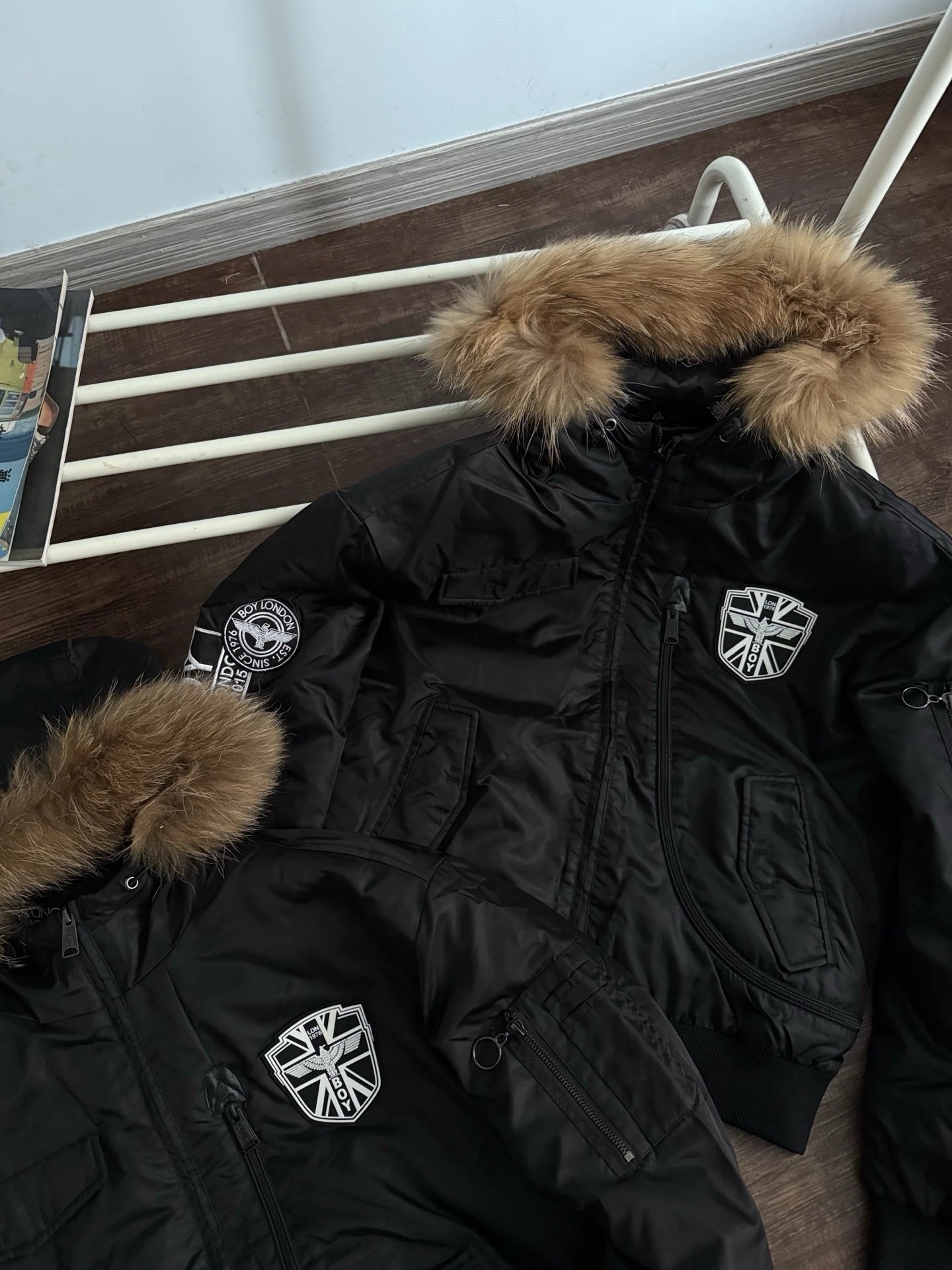 BOY LONDON Black Fur Collar Windproof Unisex Jacket