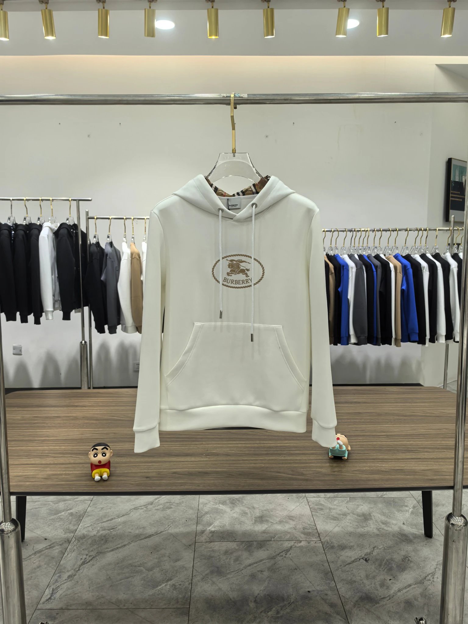 Burberry Men's White Embroidered Logo Cotton Hoodie
