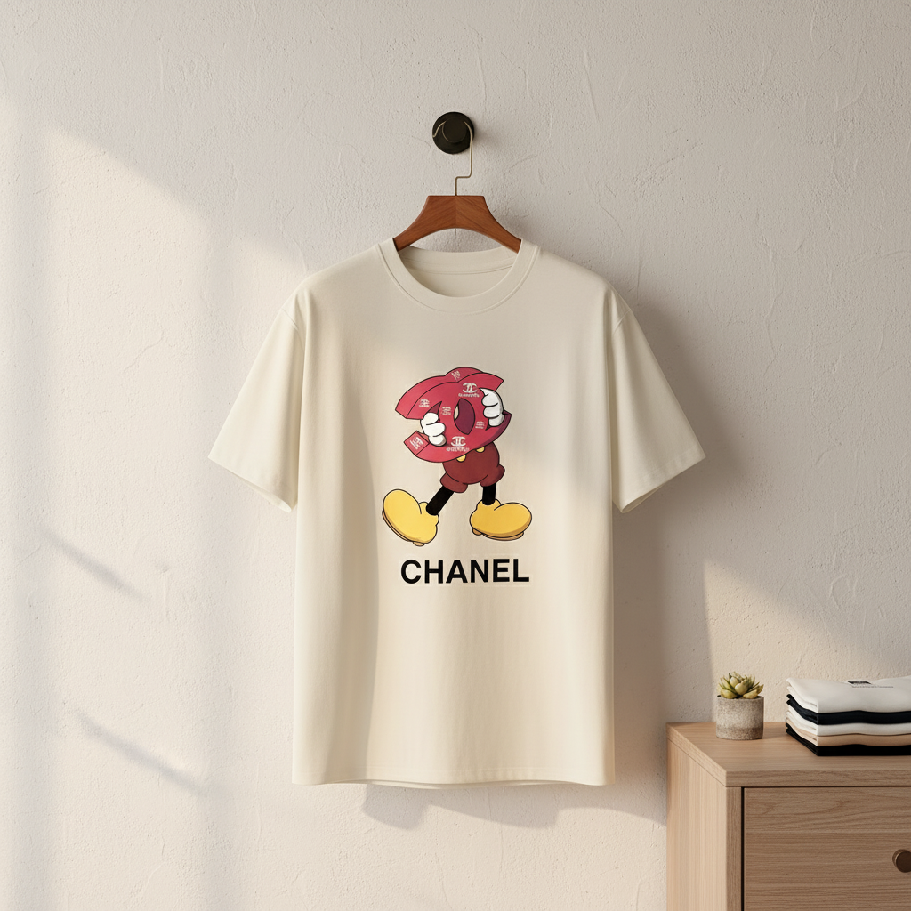 CHANEL Unisex Cartoon Logo T-Shirt Casual Streetwear Top