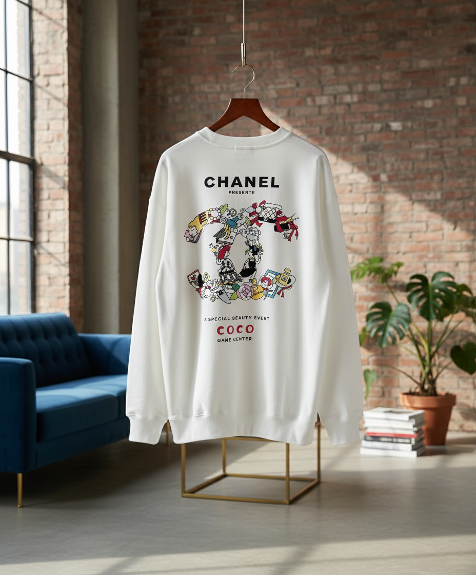 CHANEL COCO Game Center White Hoodie Fashion