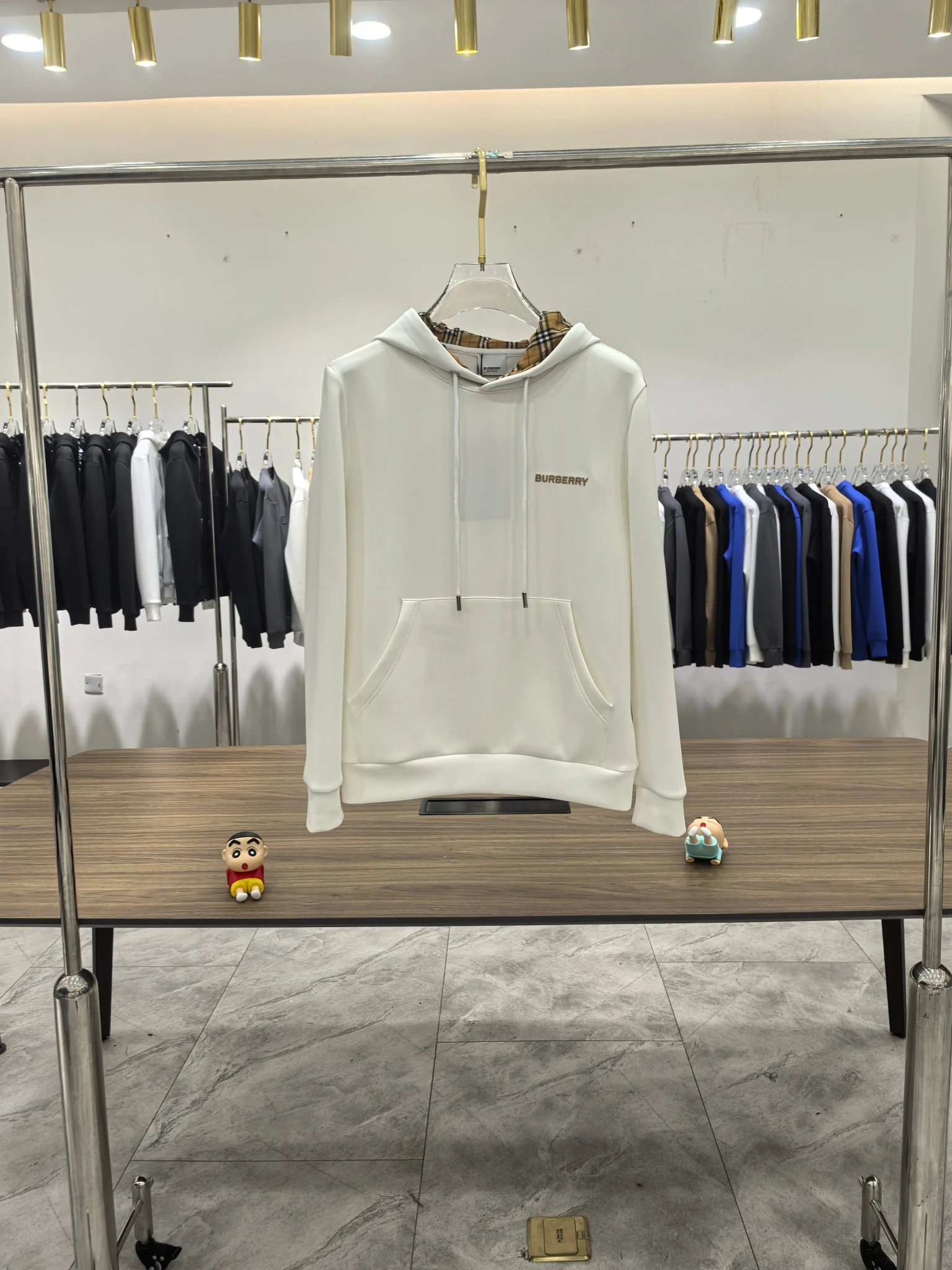 Burberry White Check Hooded Cotton Pullover Hoodie