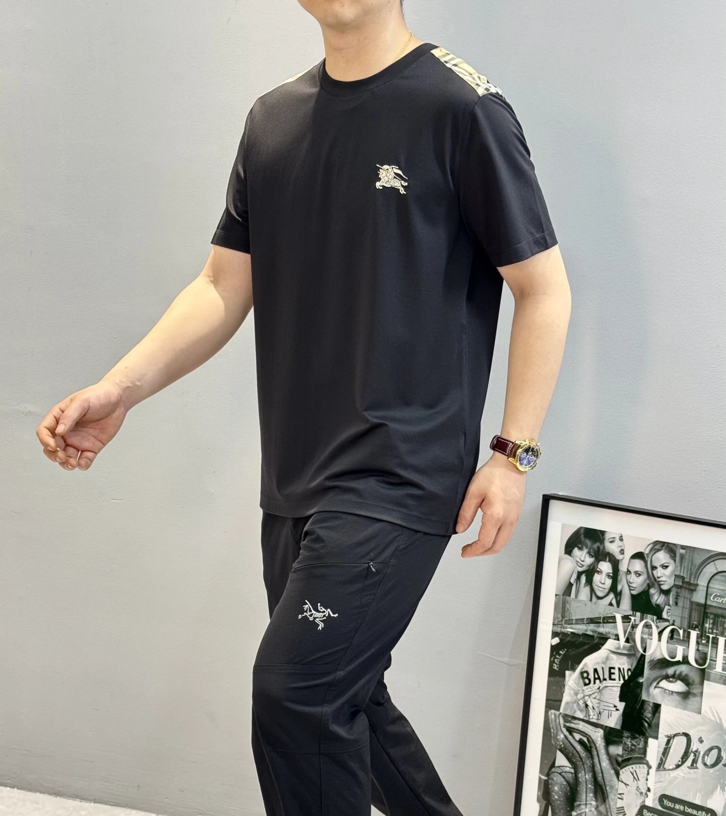 Burberry Men Black Logo Cotton Crewneck T-Shirt