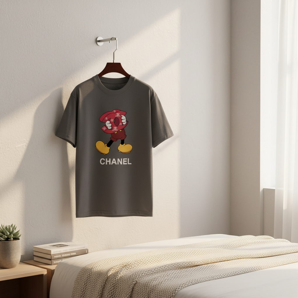 CHANEL Cartoon Print Cotton Casual T-Shirt