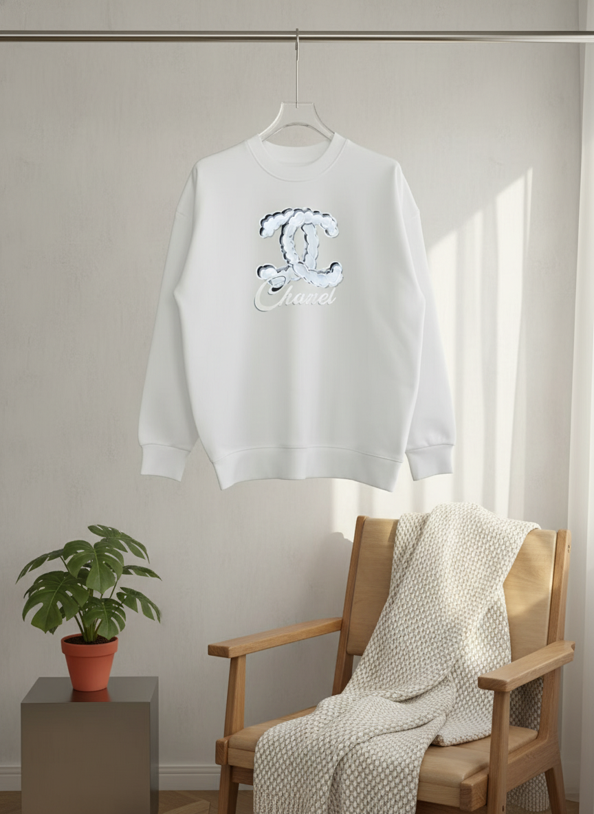Elegant White Designer Cotton Hoodie Unisex Streetwear Top