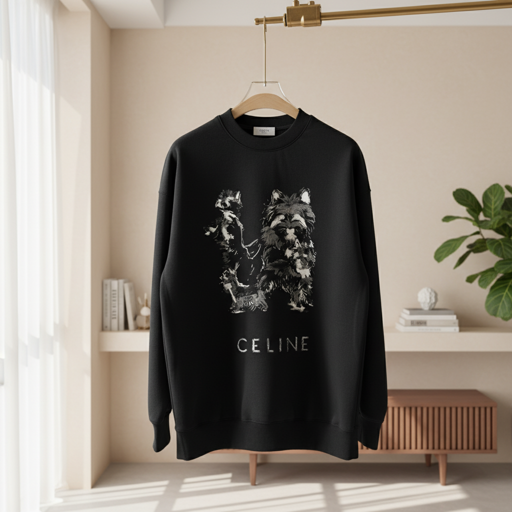 CELINE Black Artistic Dog Graphic Hoodie