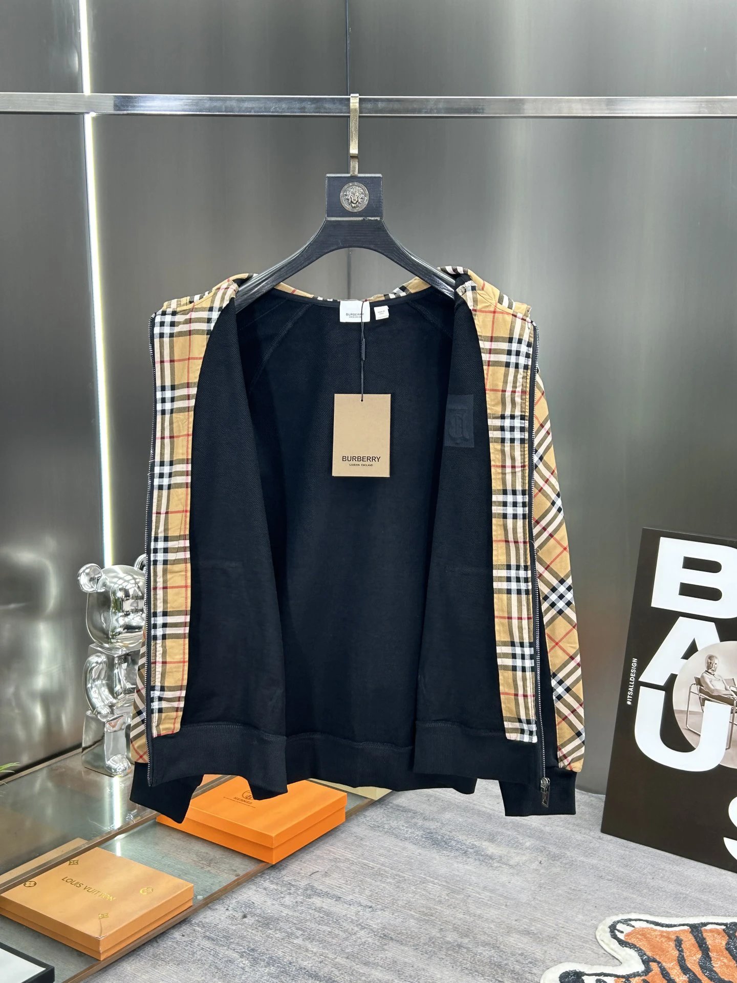 Burberry Black Check Zip Hoodie Men
