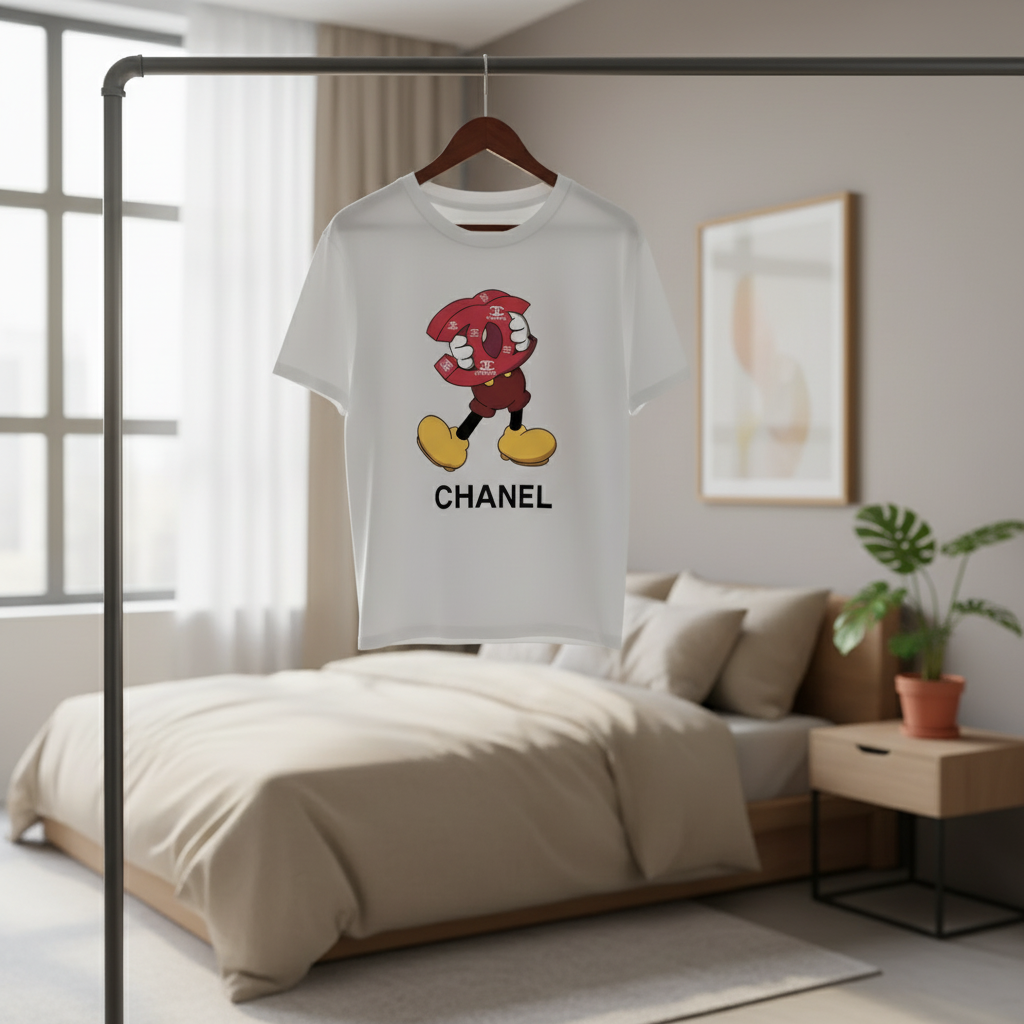 CHANEL Cartoon Graphic Unisex Cotton Casual T-Shirt