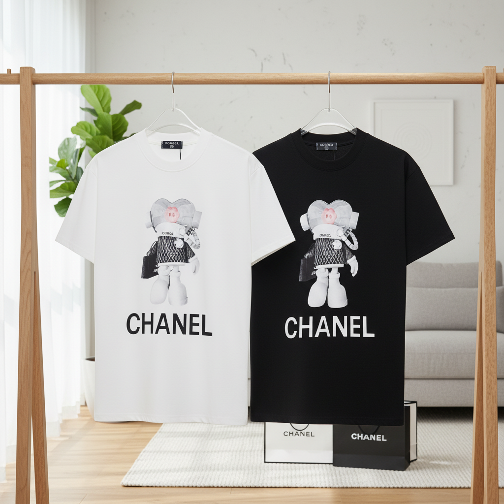 CHANEL Cartoon Print Cotton T-Shirt Unisex Fashion Tee