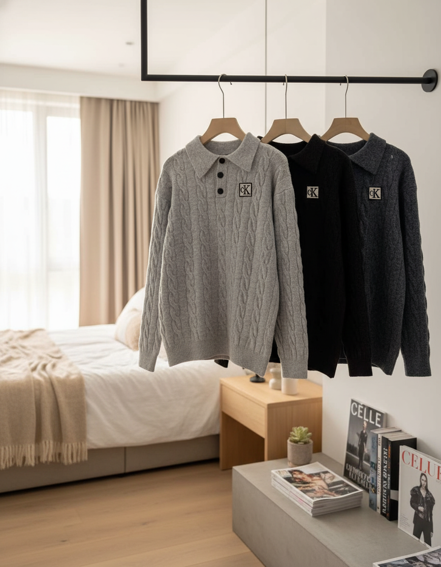 Calvin Klein Men Cable Knit Polo Sweater
