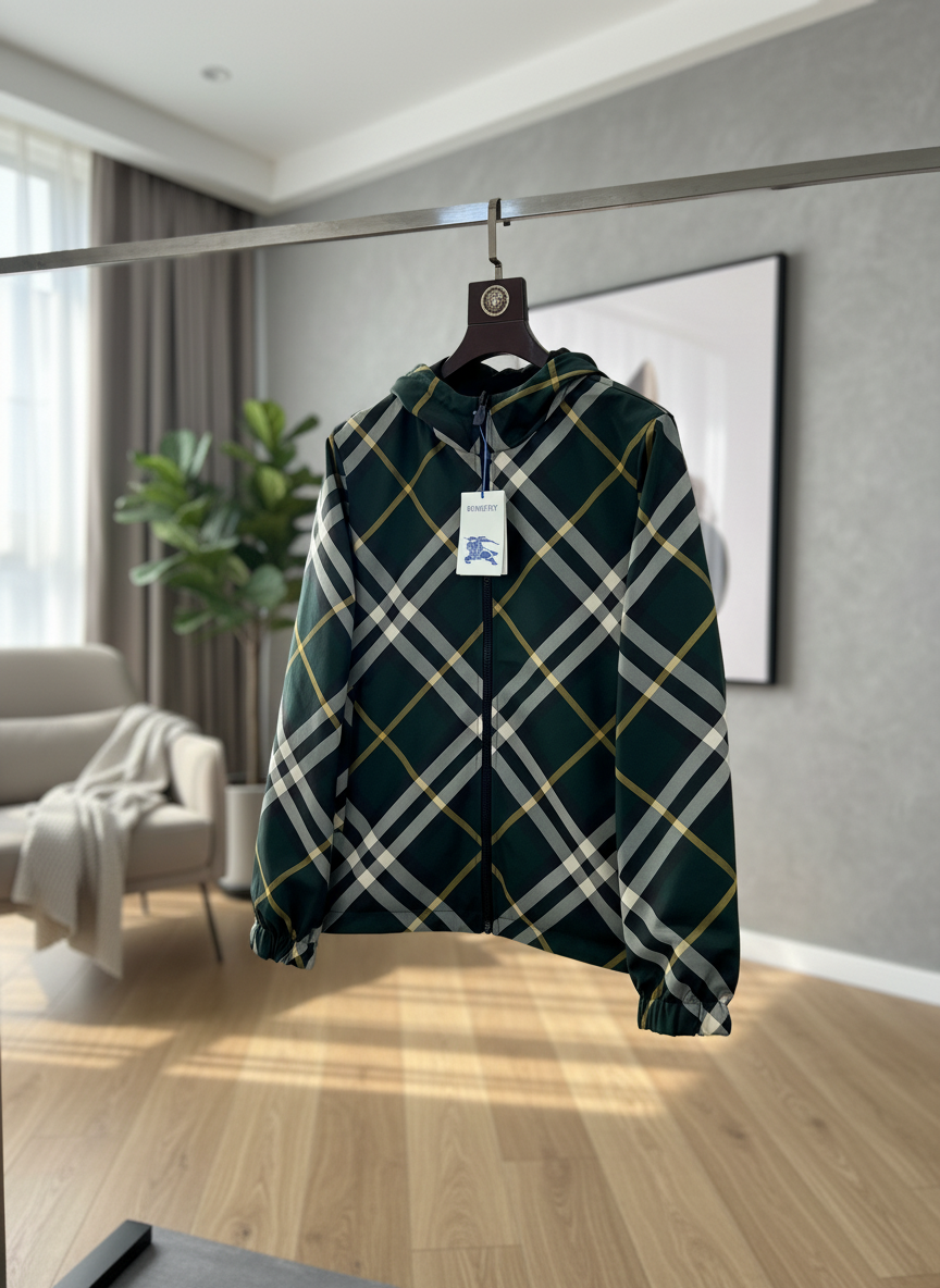 Burberry Plaid Hooded Windbreaker Jacket for Men Women