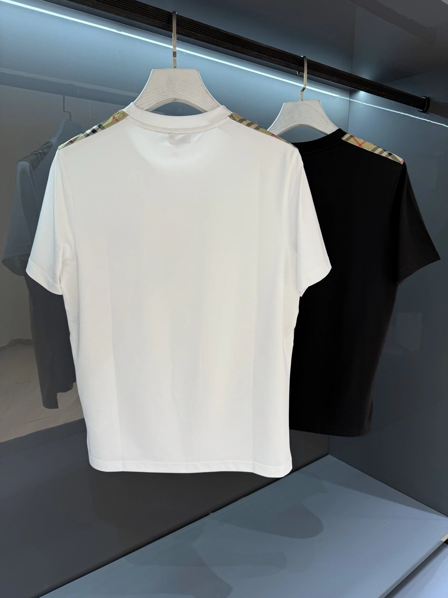 Burberry Check Shoulder Cotton Logo T-Shirt Black White