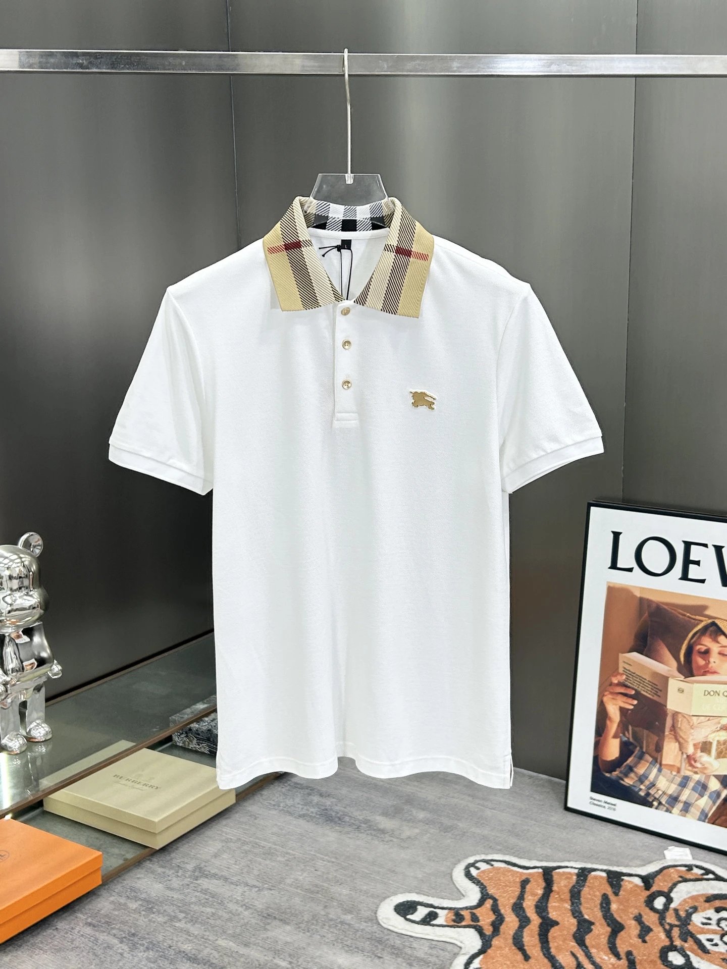 Burberry Men's Check Collar Cotton Polo Shirt