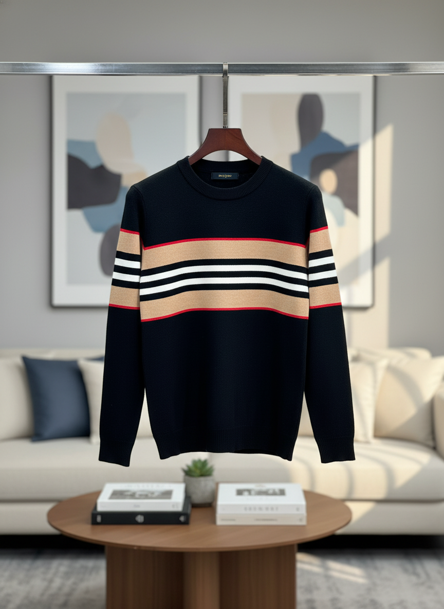 Burberry Men Black Stripe Knit Hoodie