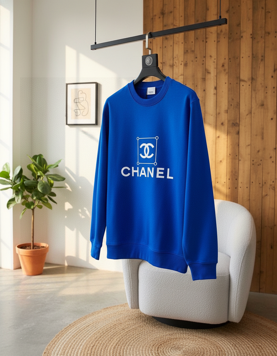 CHANEL Blue Logo Hoodie Unisex Luxury Streetwear Pullover