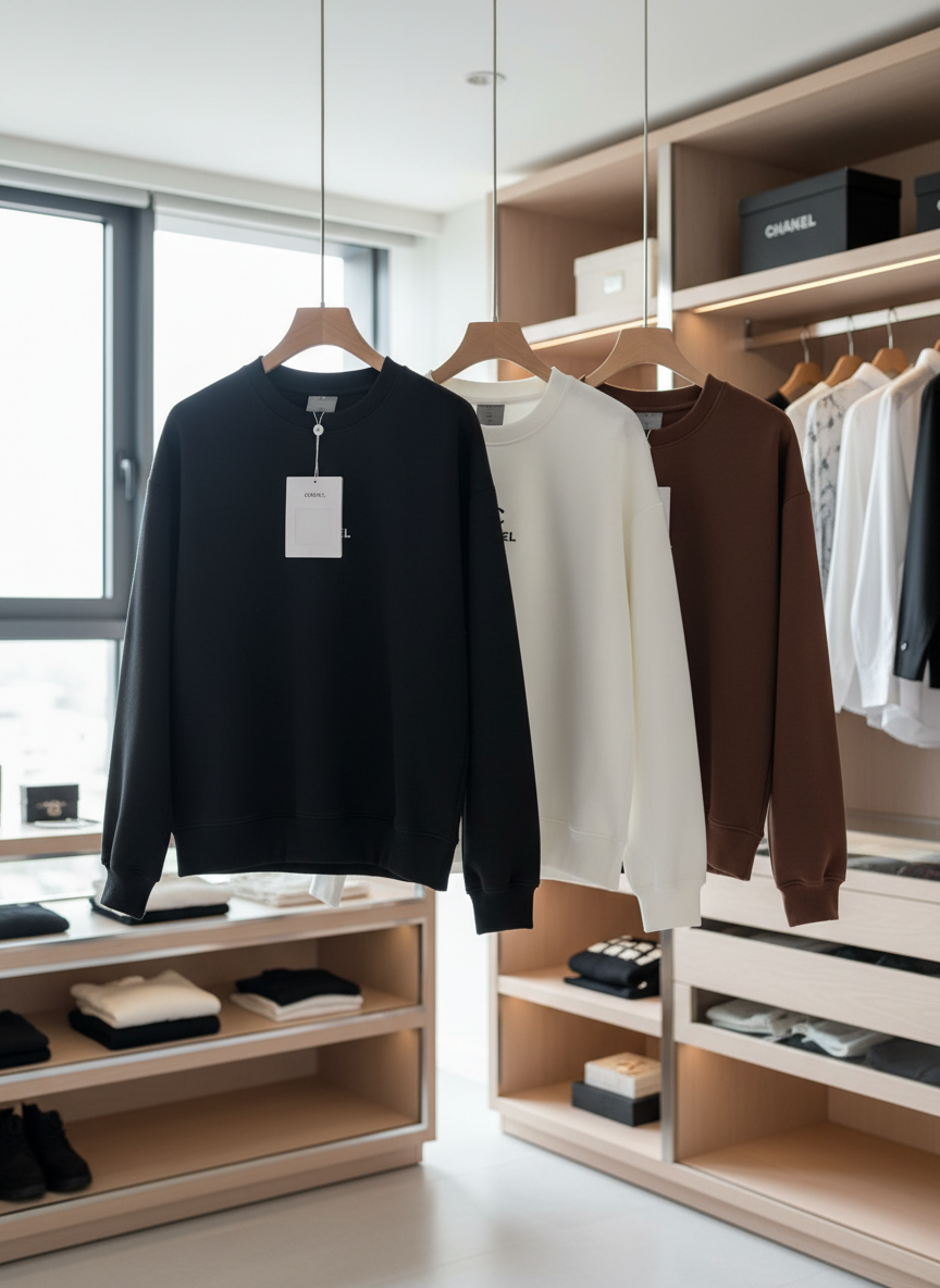 CHANEL Women Hoodie Cotton Sweatshirt Black White Brown