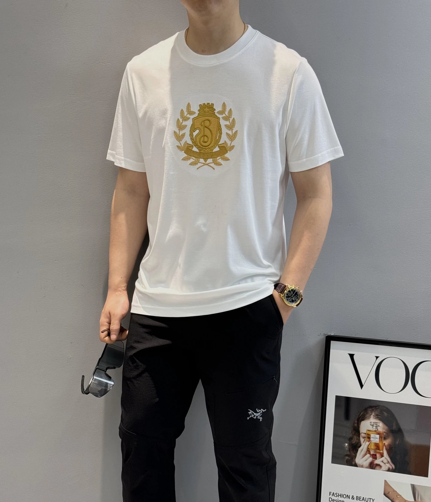 Burberry White Gold Crest Men’s Cotton T-Shirt