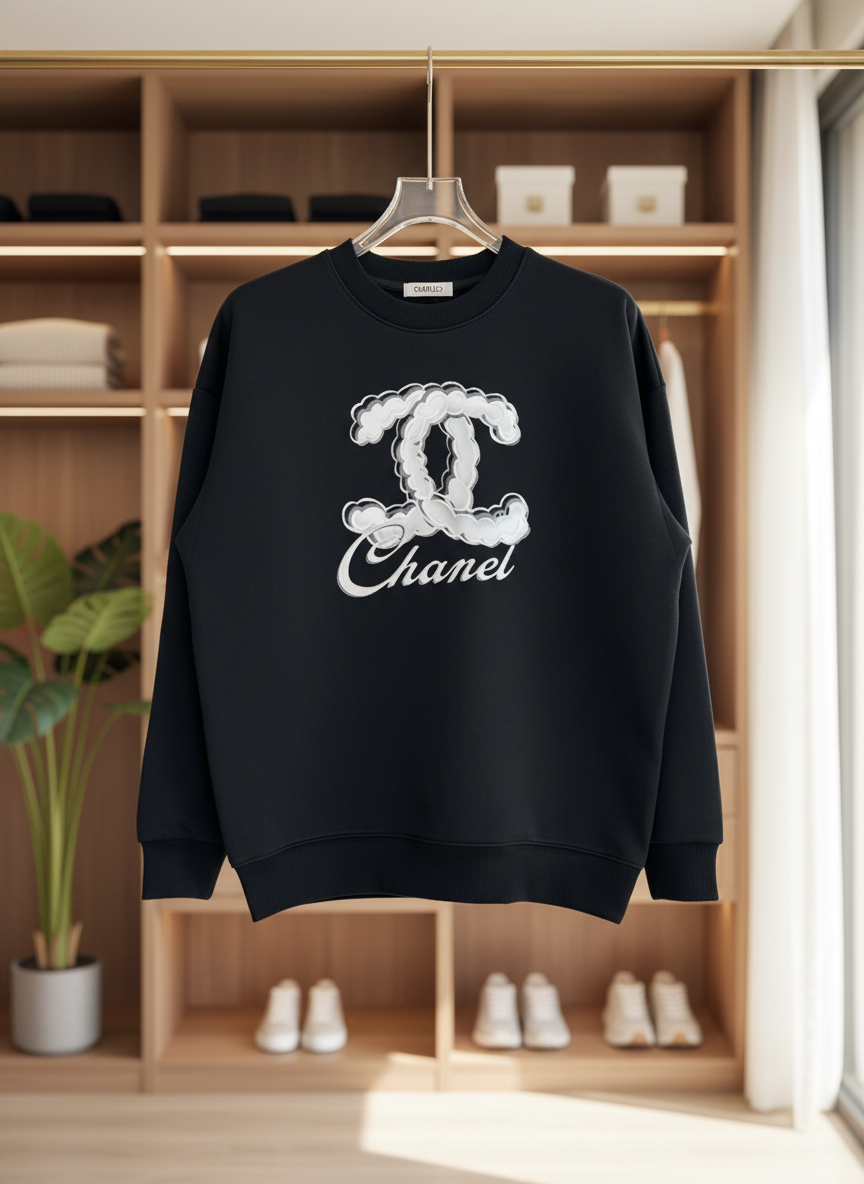 CHANEL Black Hoodie Luxury Cotton Sweatshirt Unisex Fashion