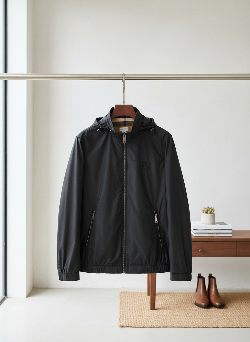 Burberry Black Hooded Lightweight Men Jacket