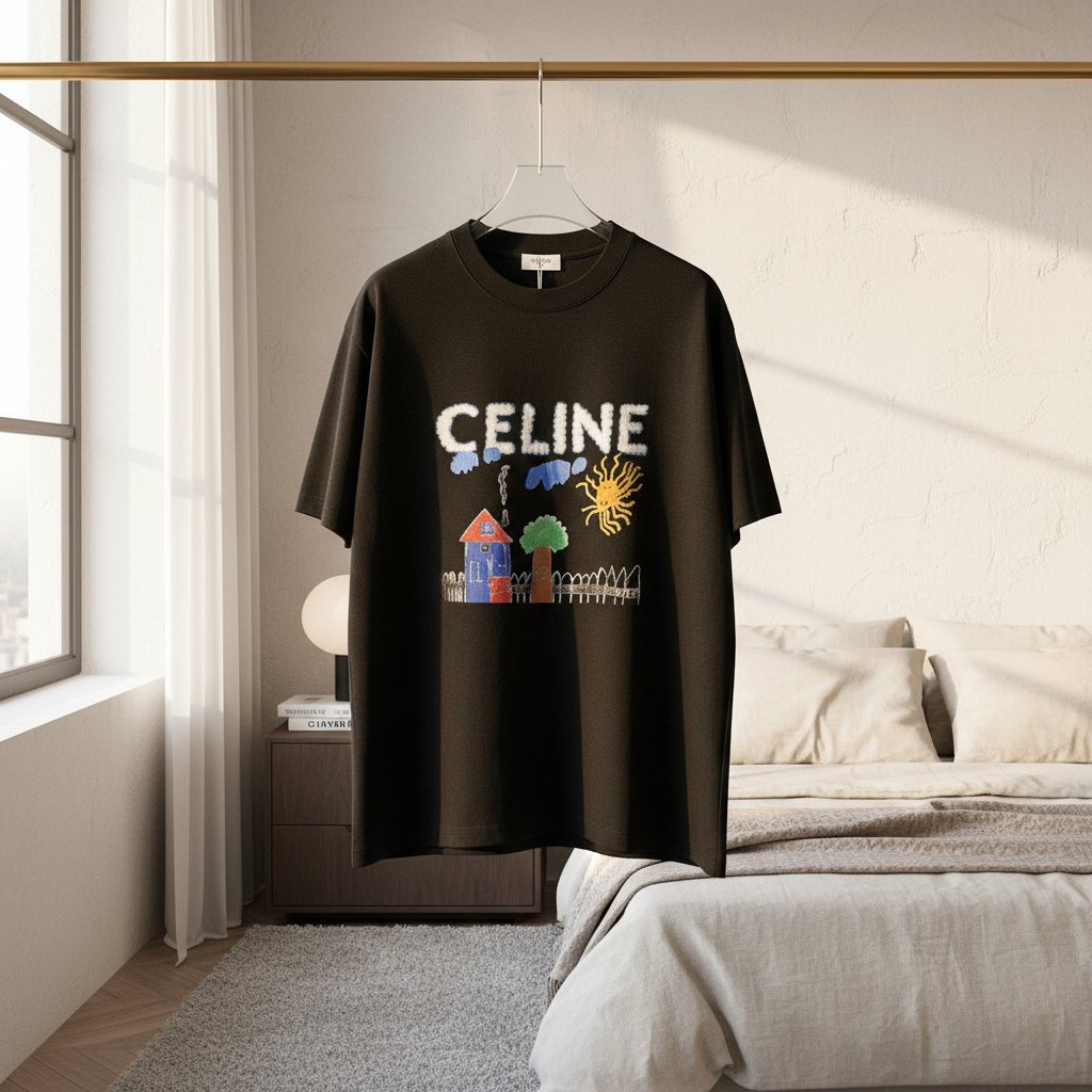 CELINE Black House Sun Graphic Cotton T-Shirt