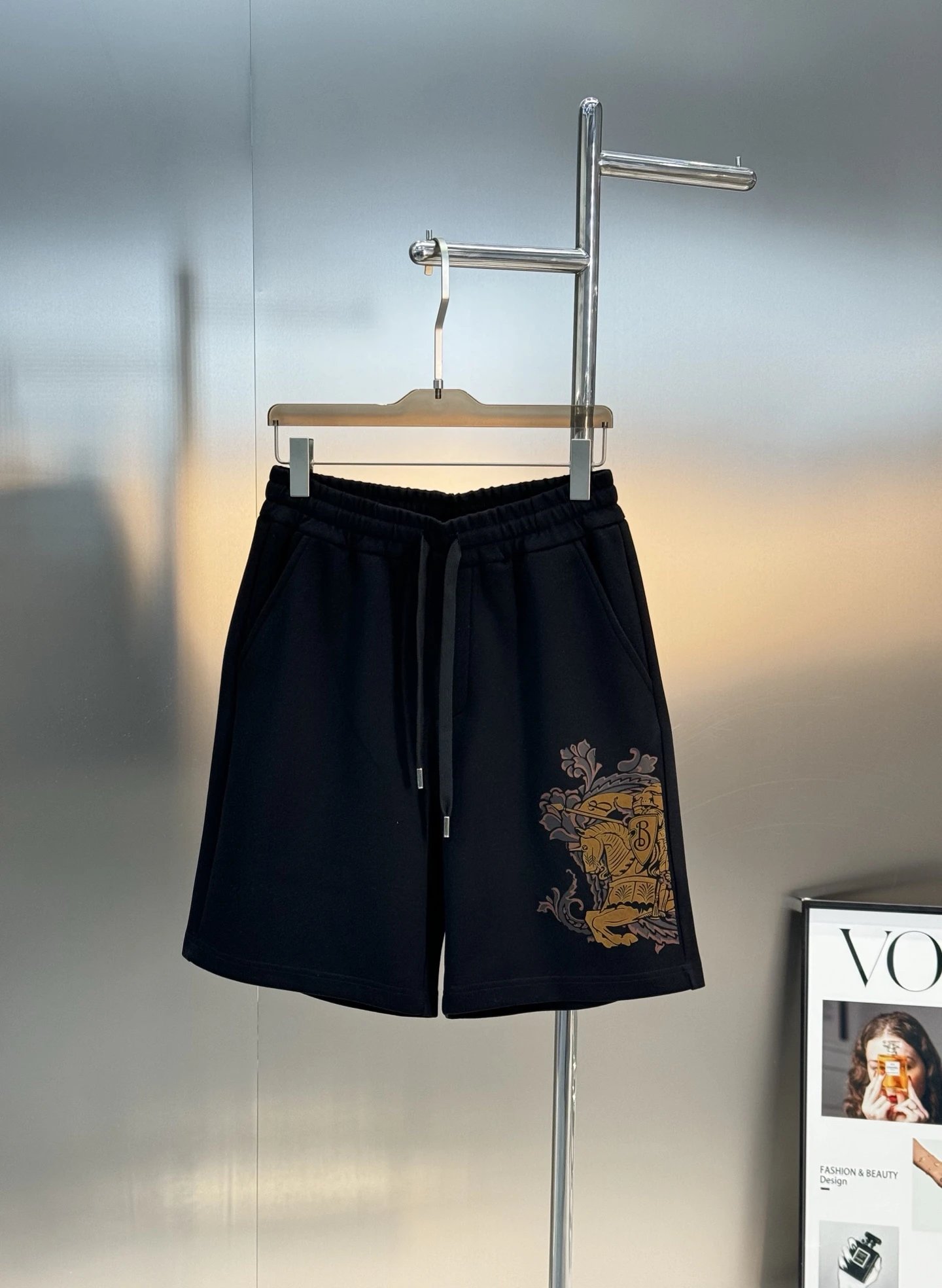 Balenciaga Men Black Cotton Artistic Print Shorts