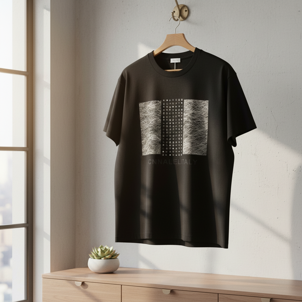 CELINE Black Abstract Graphic Cotton T-Shirt