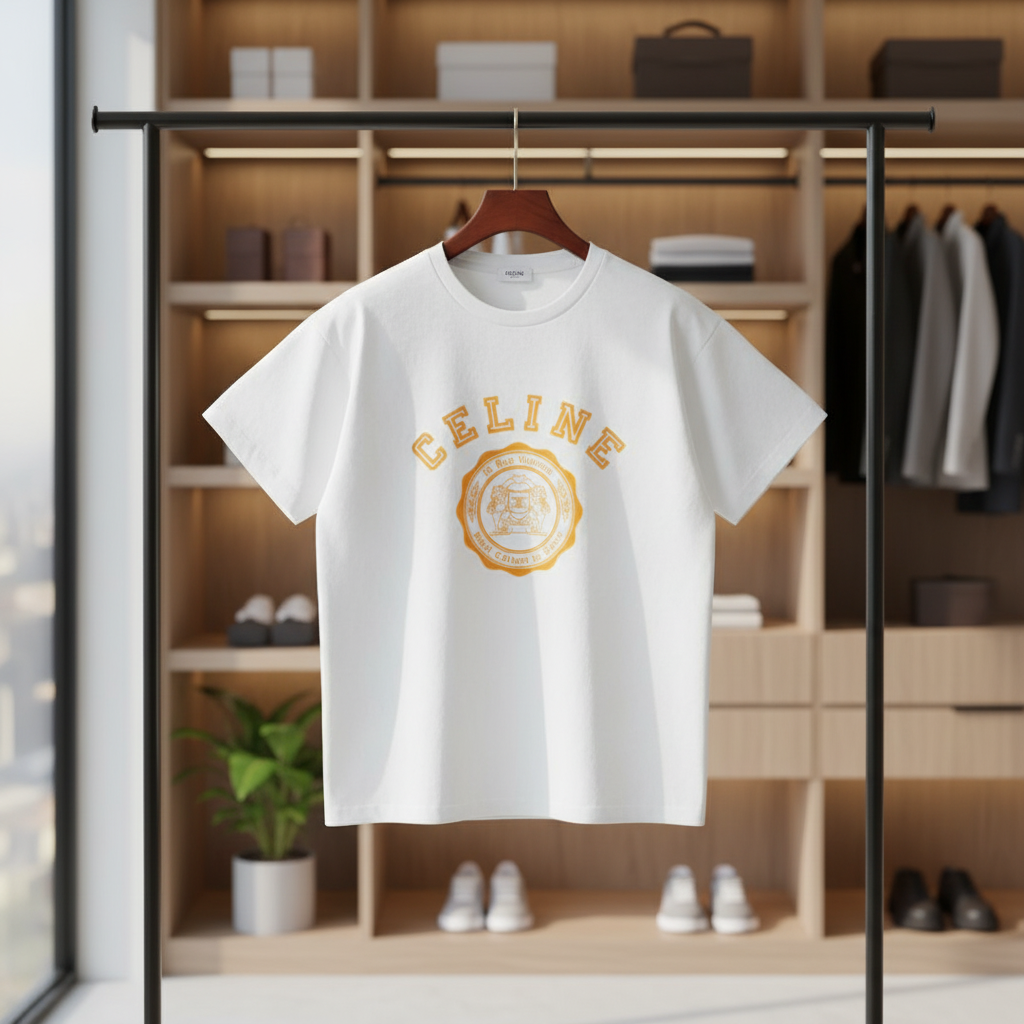 CELINE Vintage Lion Logo Cotton T-Shirt White