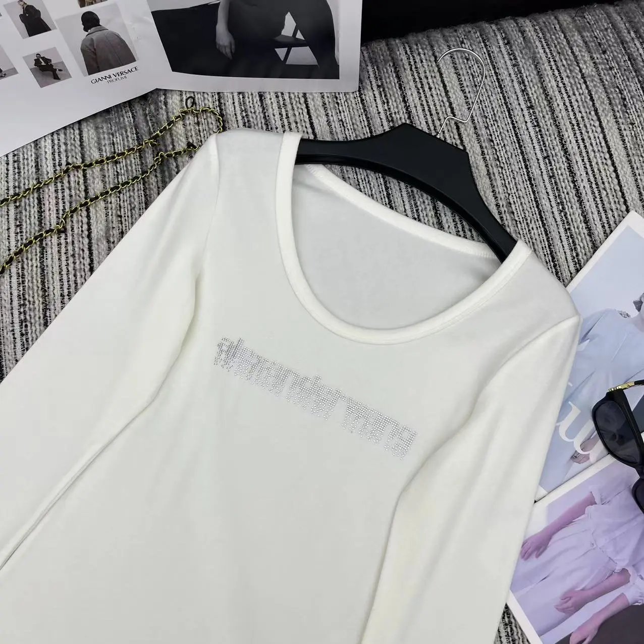 Alexander Wang Women White Long Sleeve Logo Top