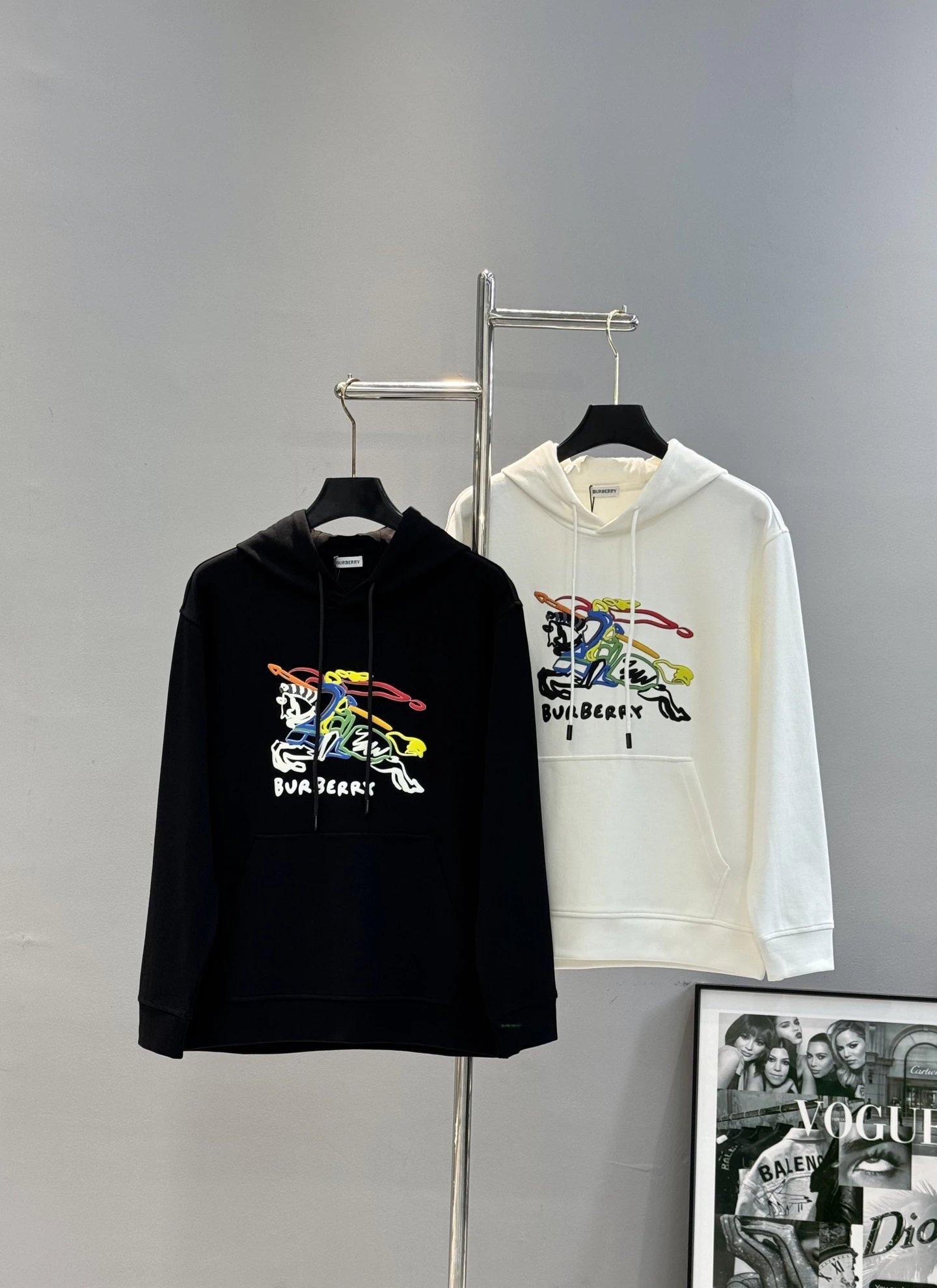 Burberry Men’s Black Hoodie Colorful Logo Pullover