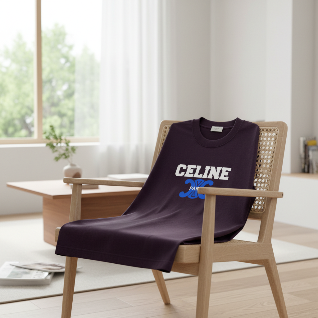 CELINE Paris Purple Cotton T-Shirt Blue Logo Unisex