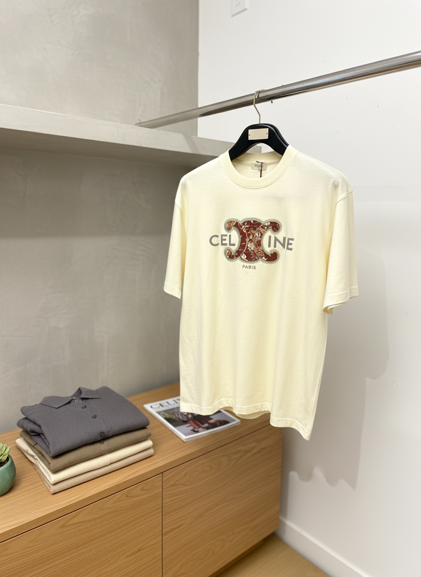CELINE Paris Logo Cotton Short Sleeve T-Shirt