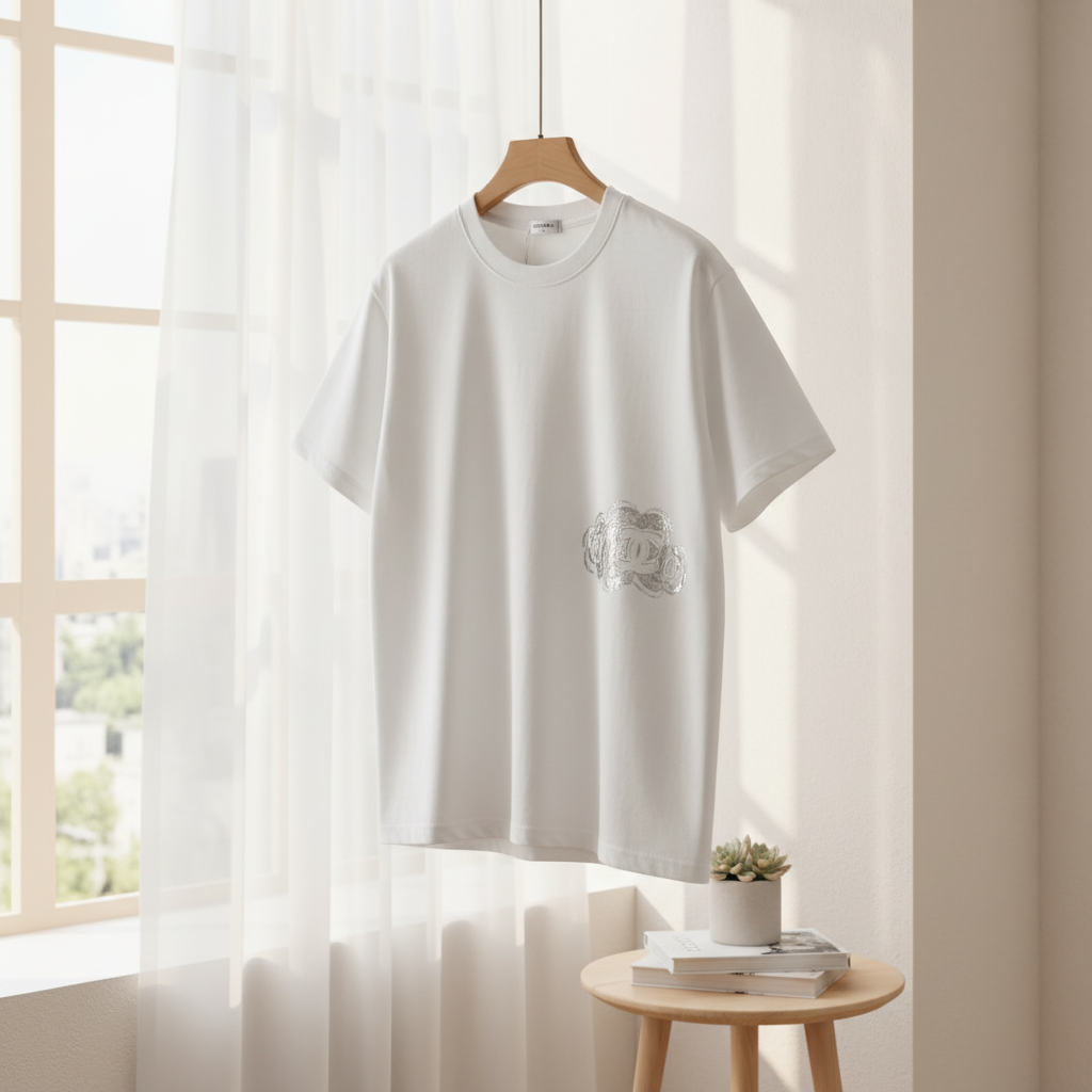 CHANEL White Cotton Artistic Logo Print T-Shirt