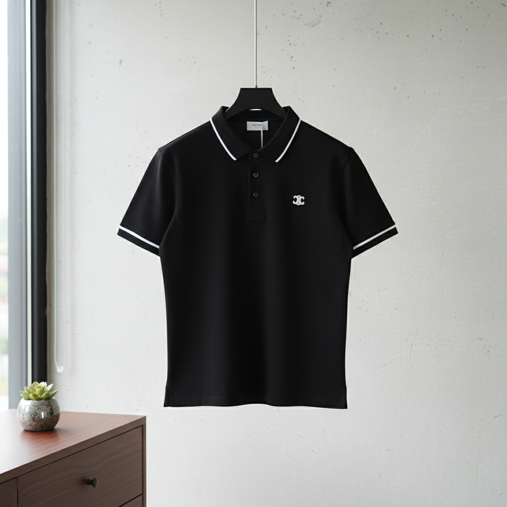 CELINE Black Polo Shirt Men Luxury Cotton