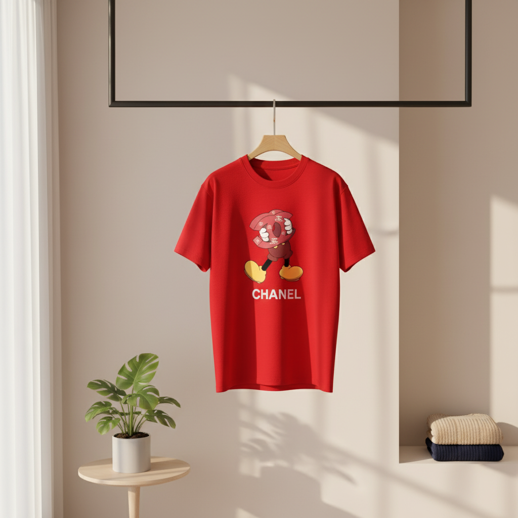 CHANEL Red Cartoon Graphic Cotton T-Shirt