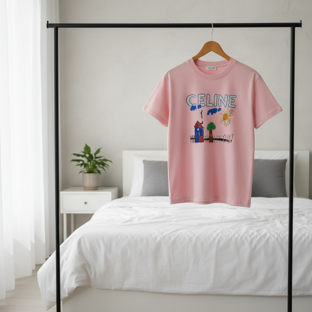 CELINE Pink Graphic Cotton T-Shirt Short Sleeve