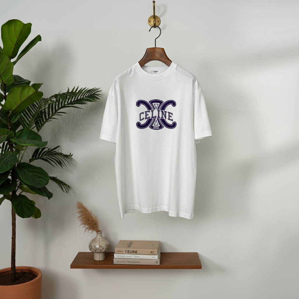 CELINE Paris White Logo Cotton Unisex T-Shirt