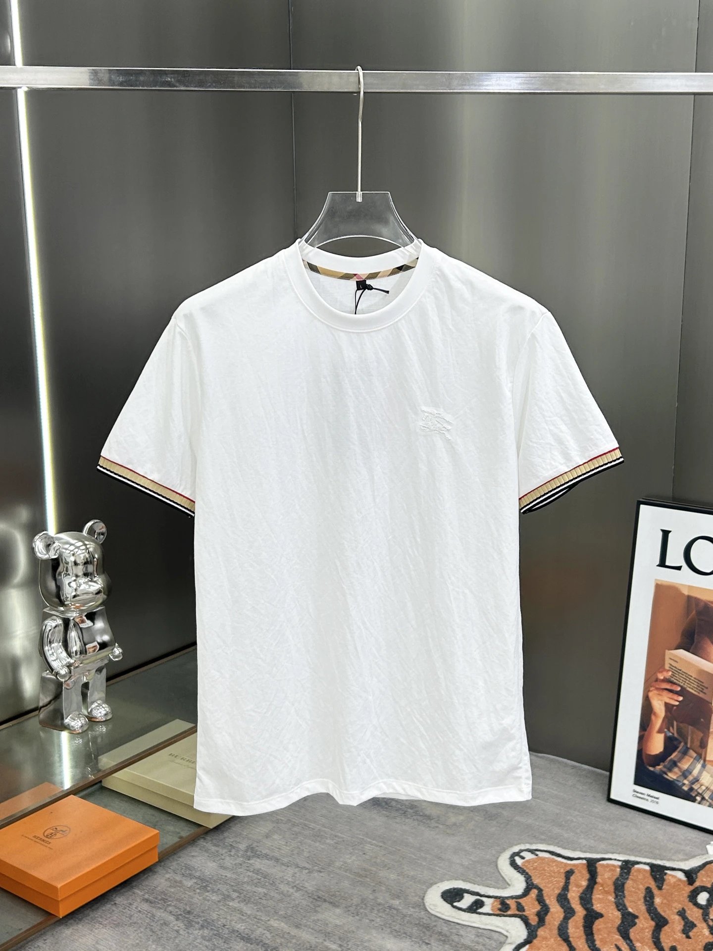 Burberry Cotton T-Shirt Classic Stripe Sleeve White Top